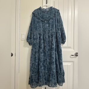 Blue Paisley Long Sleeve Dress